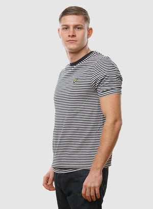 Linen Blend Breton Stripe T-Shirt - Dark Navy/ White