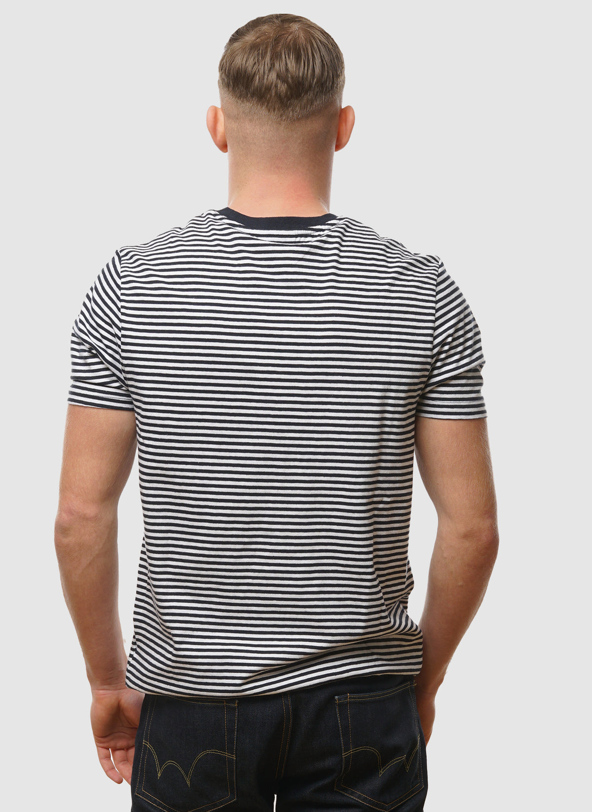 Linen Blend Breton Stripe T-Shirt - Dark Navy/ White