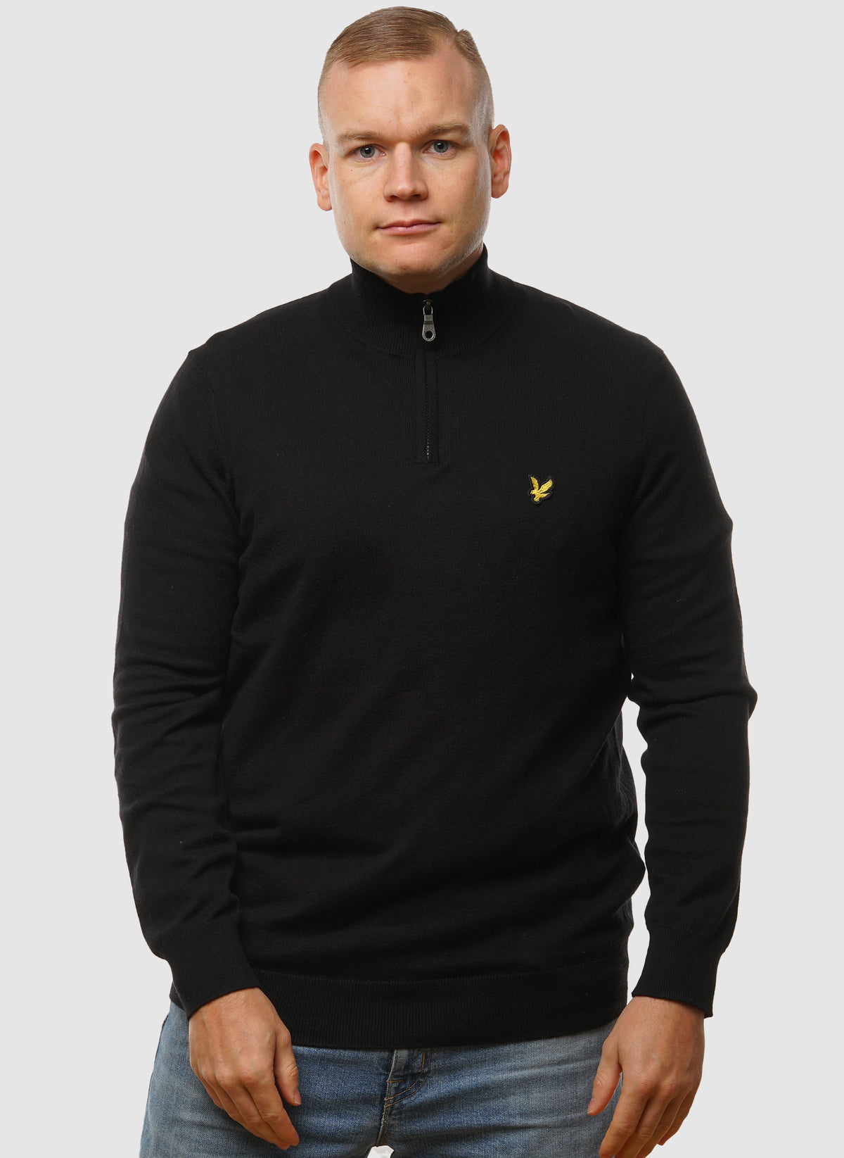 1/4 Zip Cotton Merino Jumper  - Jet Black