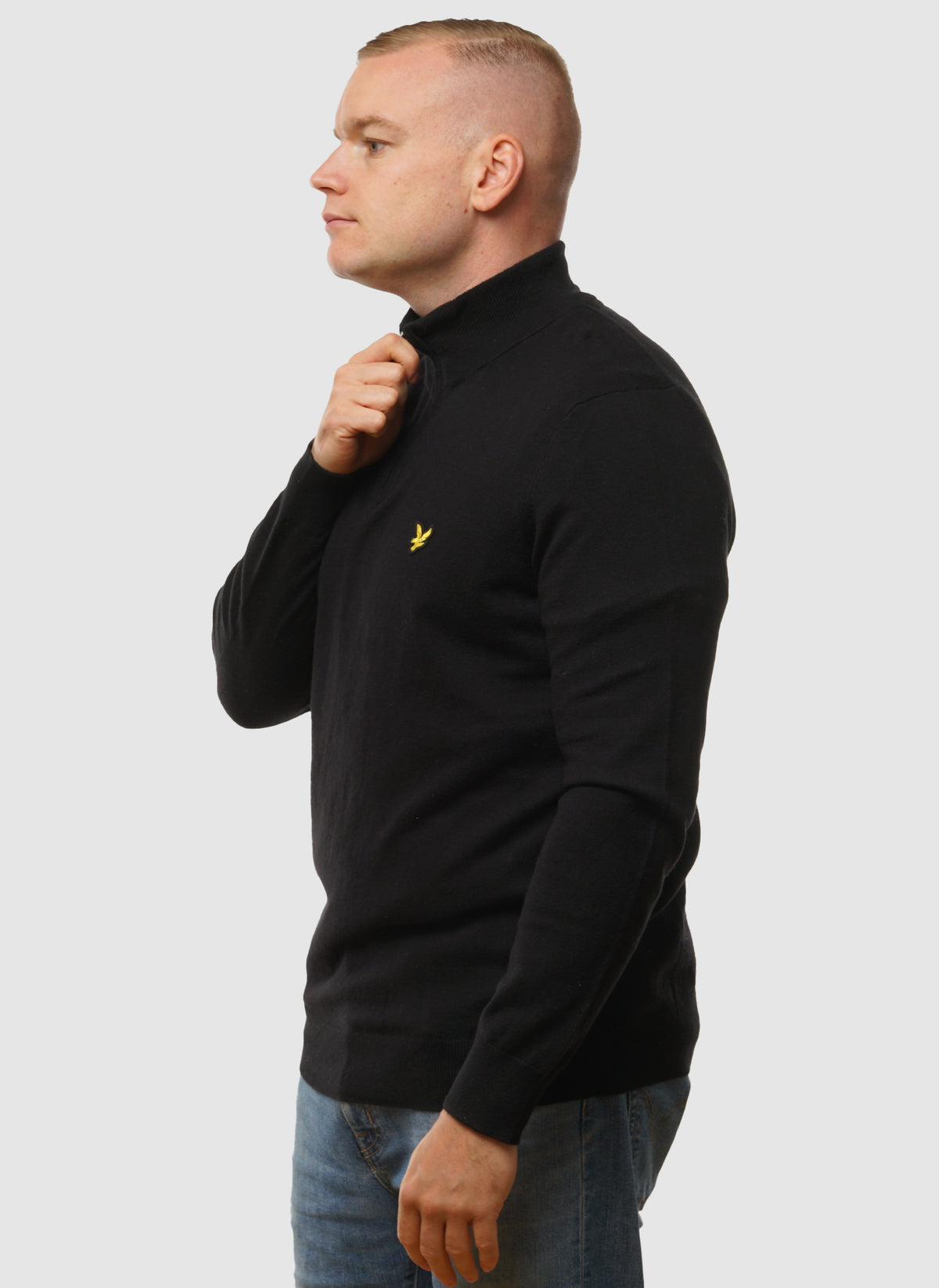 1/4 Zip Cotton Merino Jumper  - Jet Black