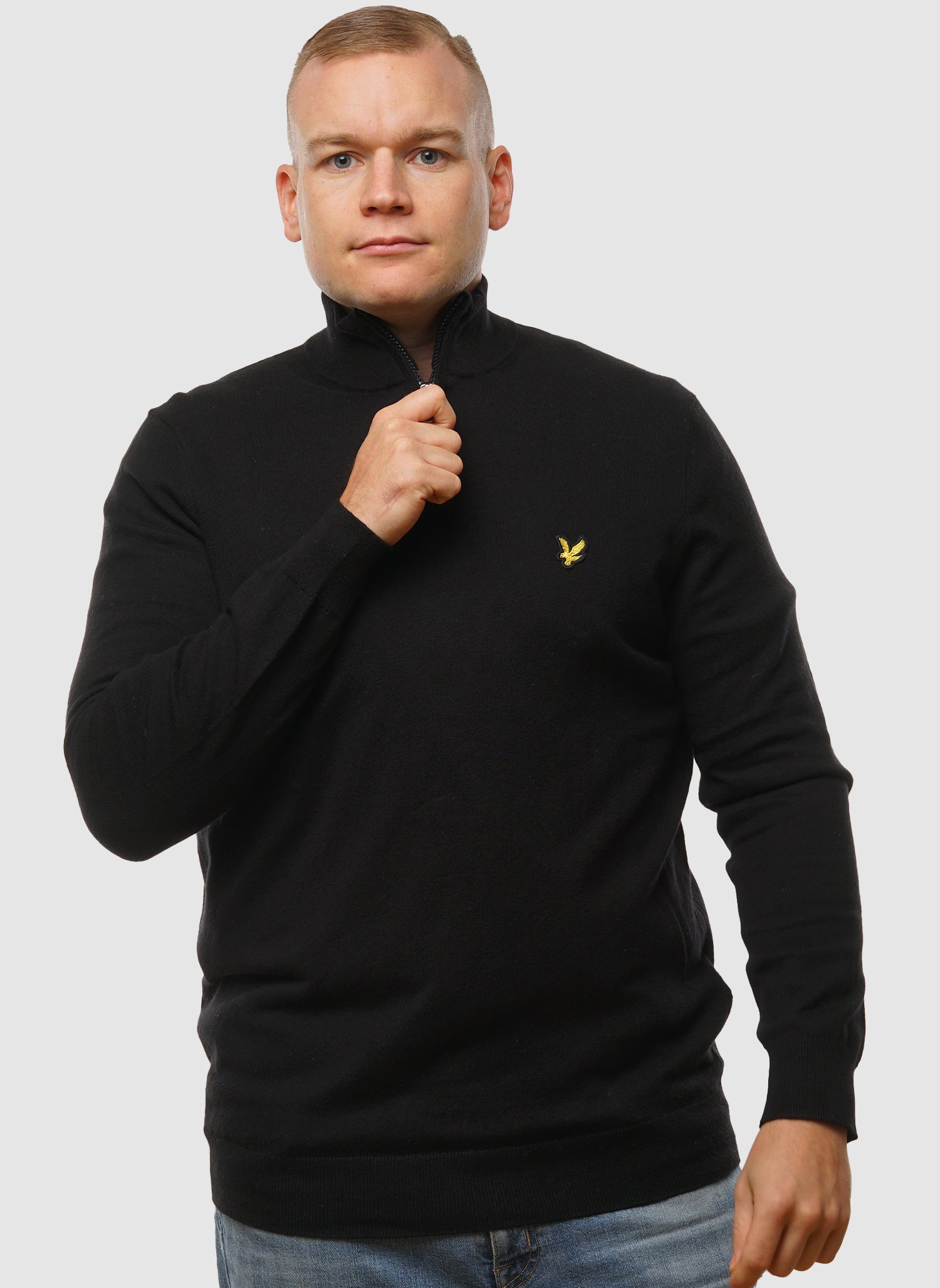 1/4 Zip Cotton Merino Jumper  - Jet Black