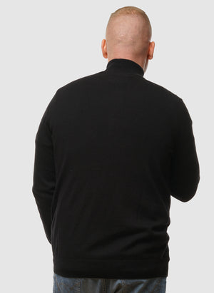 1/4 Zip Cotton Merino Jumper  - Jet Black