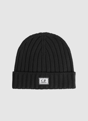 Extra Fine Merino Wool Logo Beanie - Black