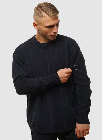 Chenille Cotton Lens Crew Jumper - Total Eclipse