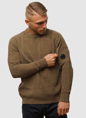 Chenille Cotton Lens Crew Jumper - Walnut