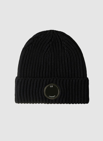 Extra Fine Merino Wool Lens Beanie - Black