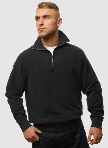 Brushed Emerized Quarter-Zip Sweatshirt - Black Sand