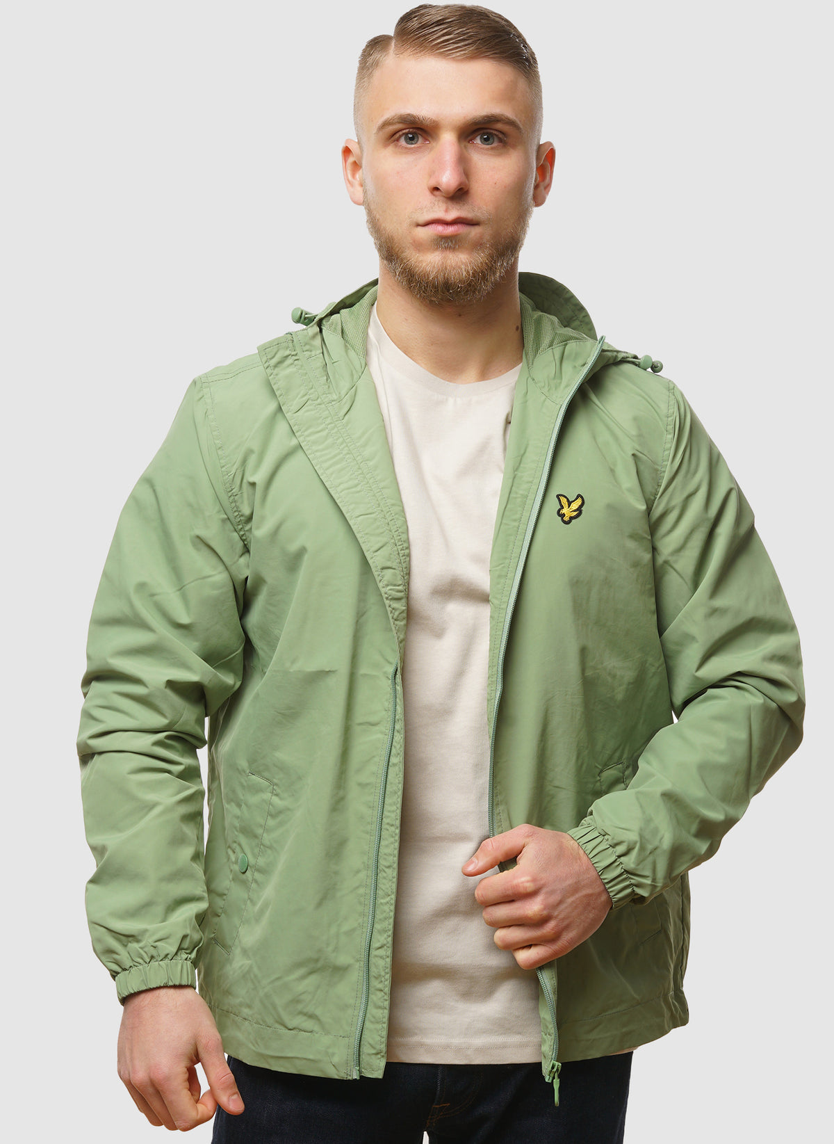 Zip Through Hooded Jacket - Smoke Green