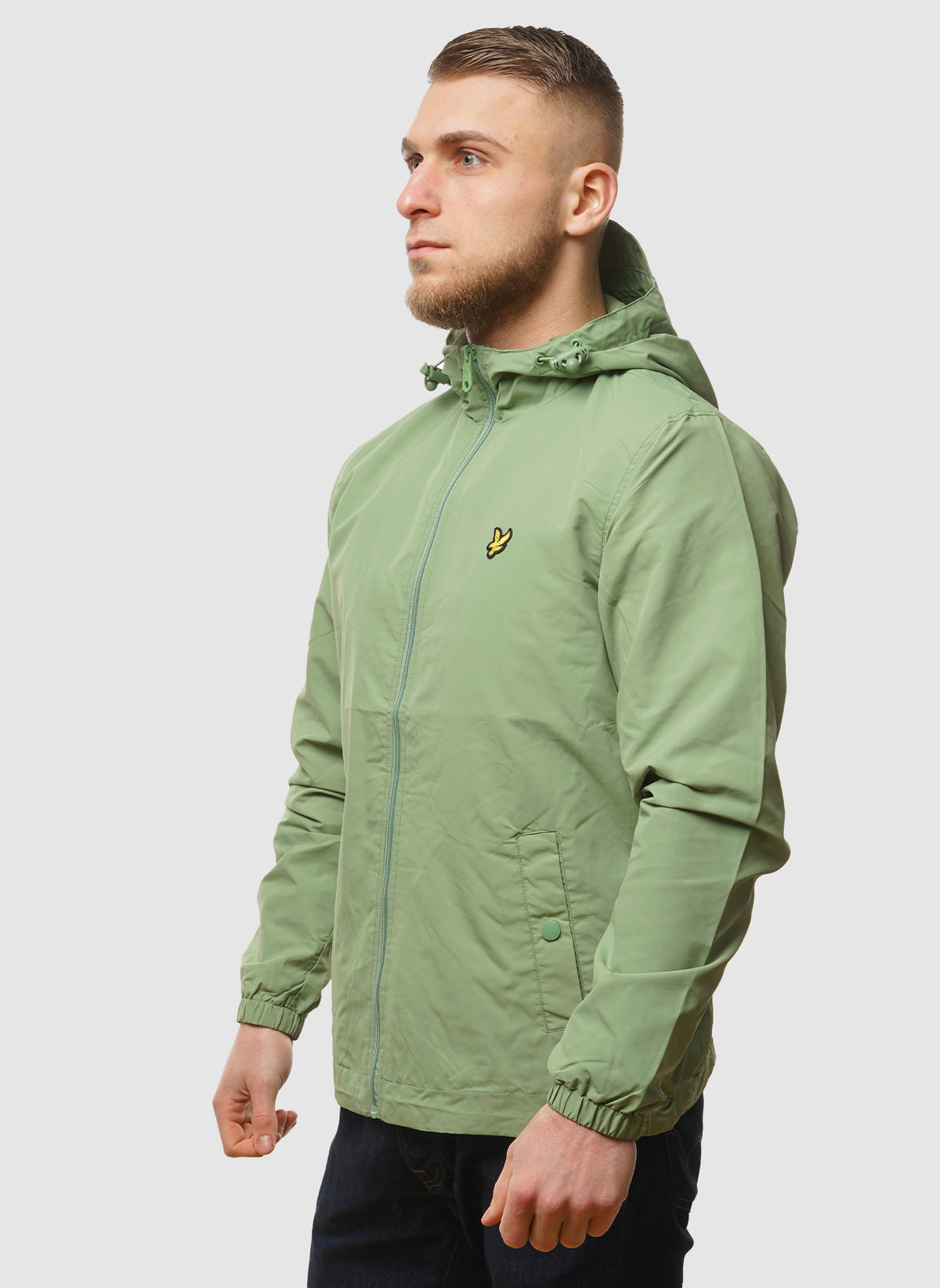 Zip Through Hooded Jacket - Smoke Green