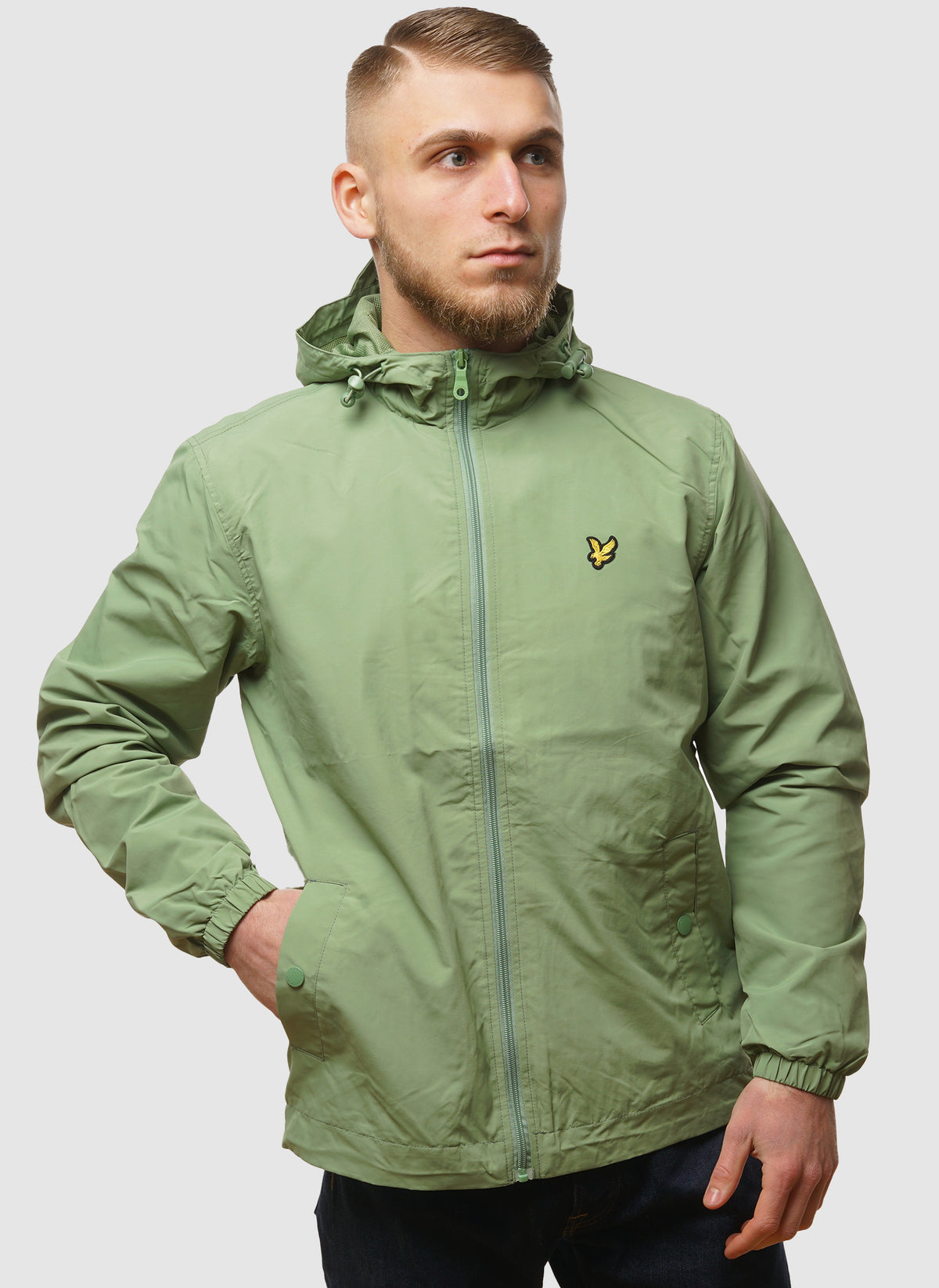 Zip Through Hooded Jacket - Smoke Green