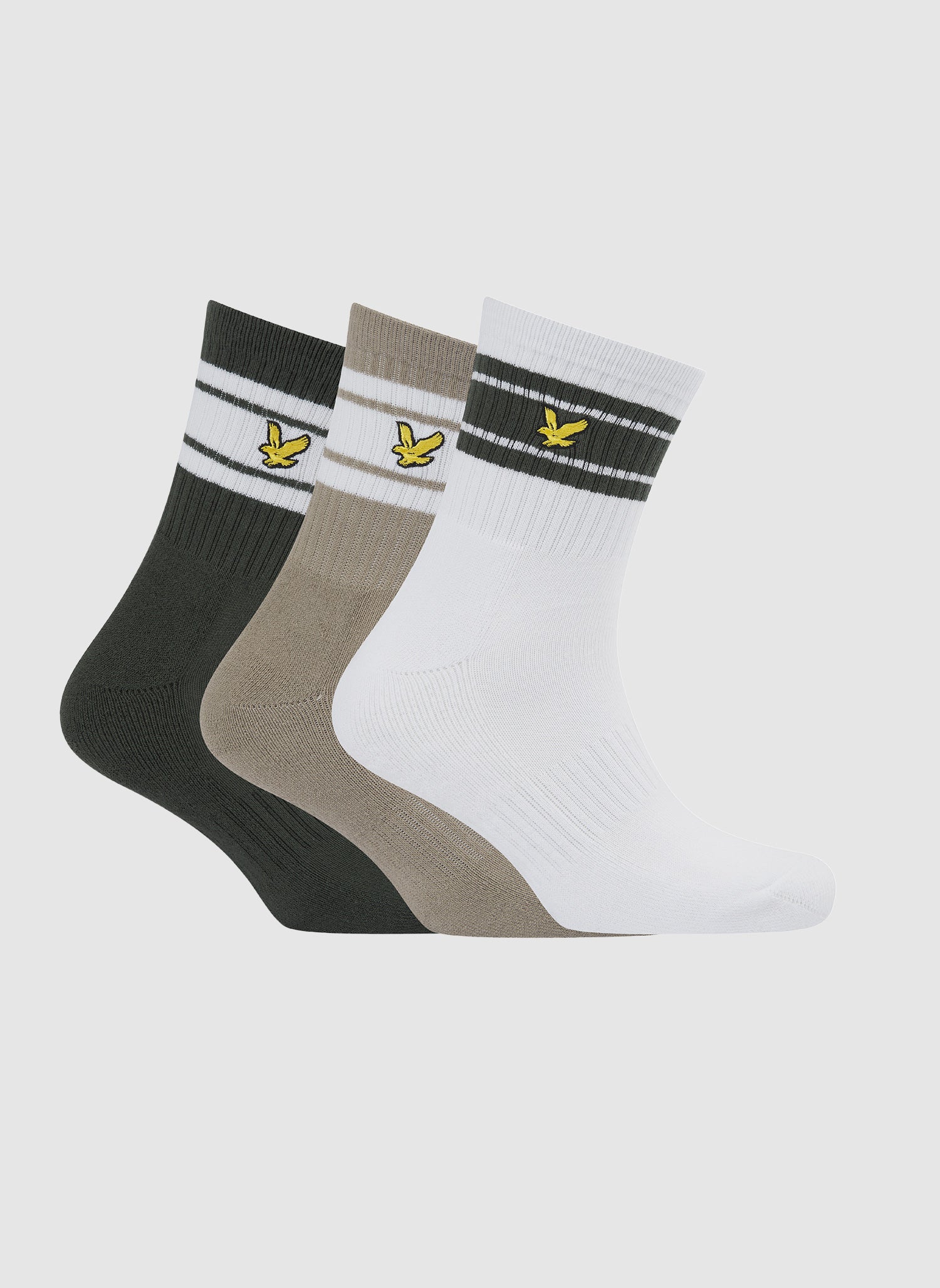 Three Pack Grant Socks - Ivy/White/Silver