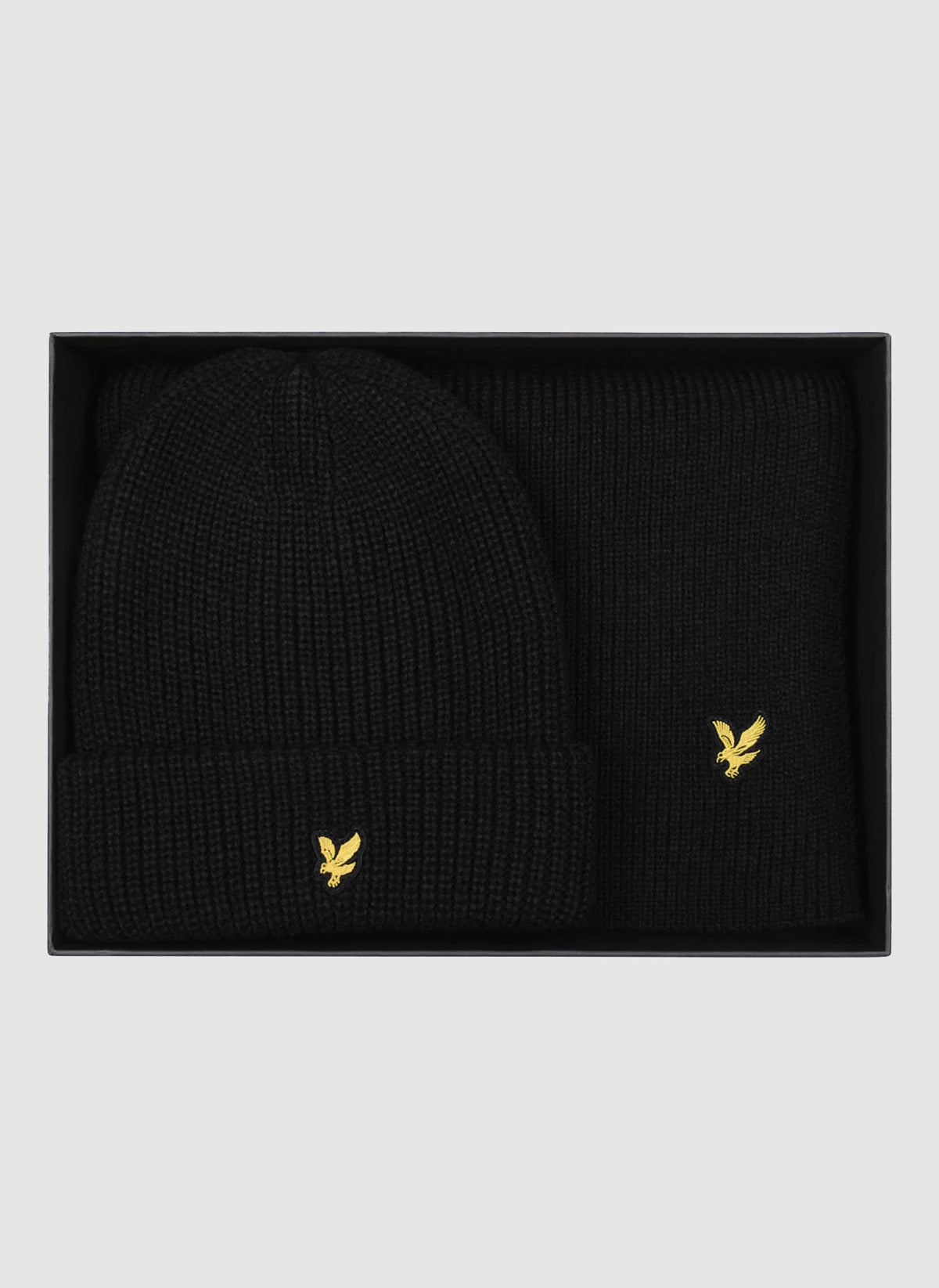 Lambswool Ribbed Beanie & Scarf Set - Jet Black