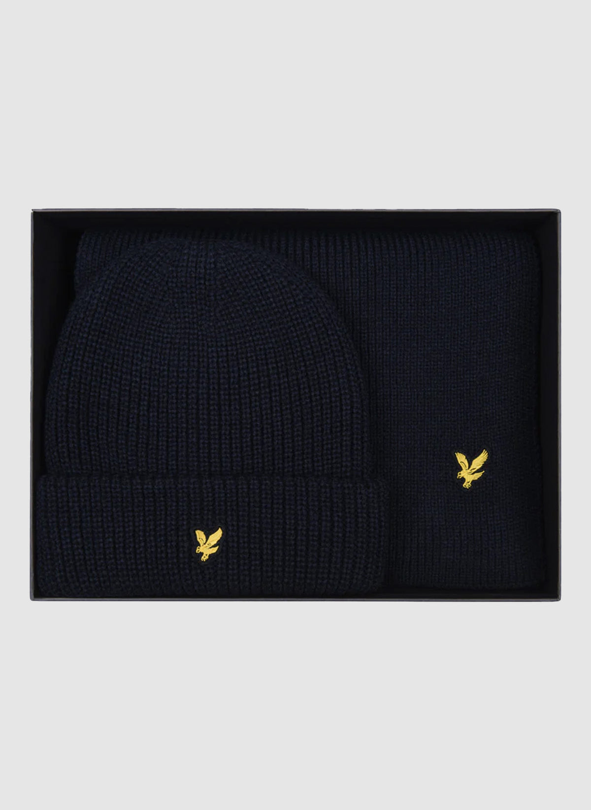 Lambswool Ribbed Beanie & Scarf Set - Dark Navy