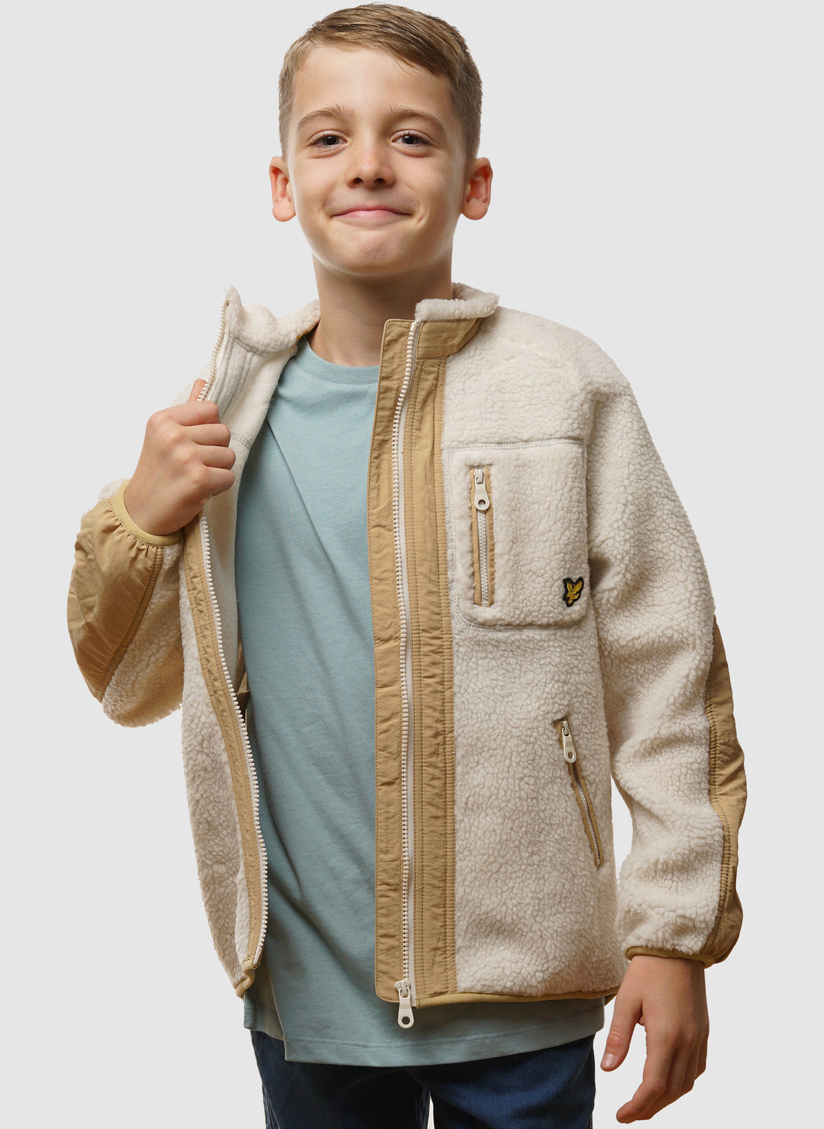 Kids Woven Trim Sherpa Fleece - Cove