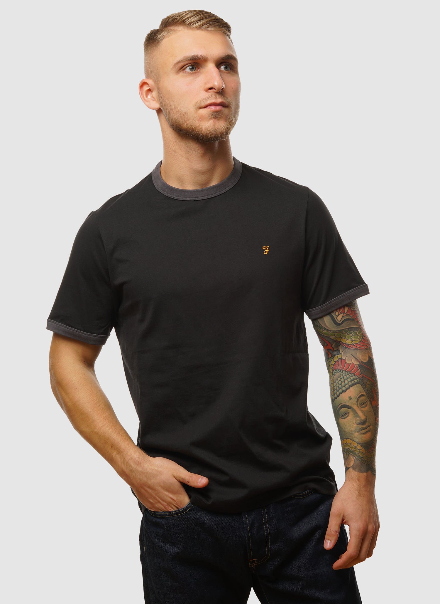 Groves Regular Ringer T-Shirt - Black