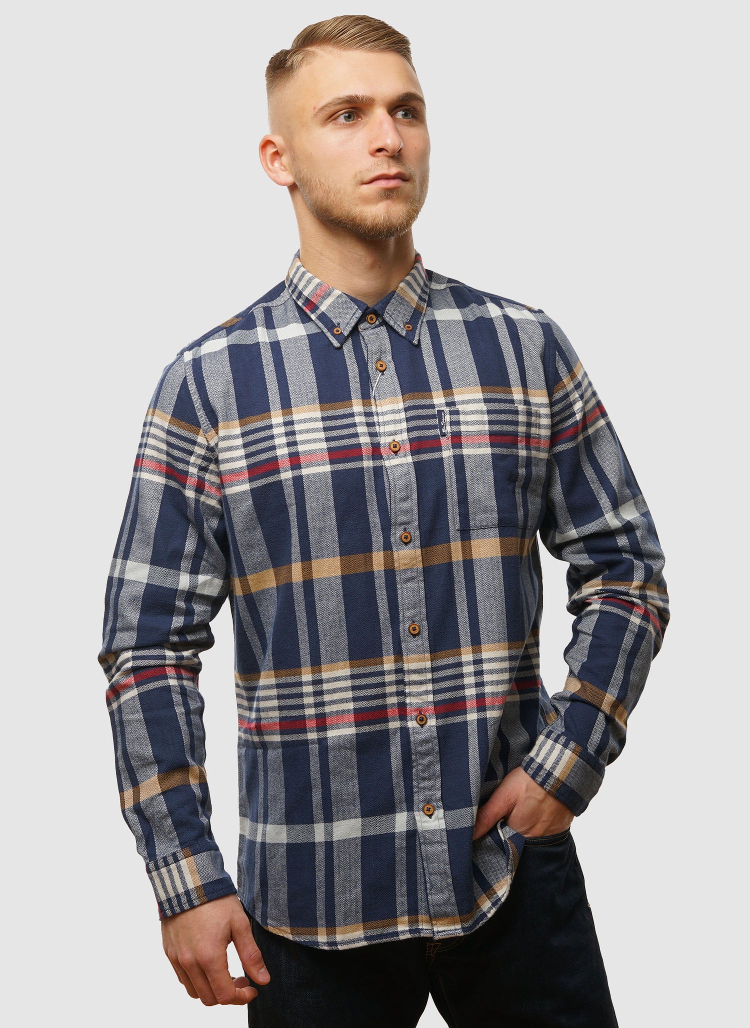 Herringbone Check Hemd - Dark Navy