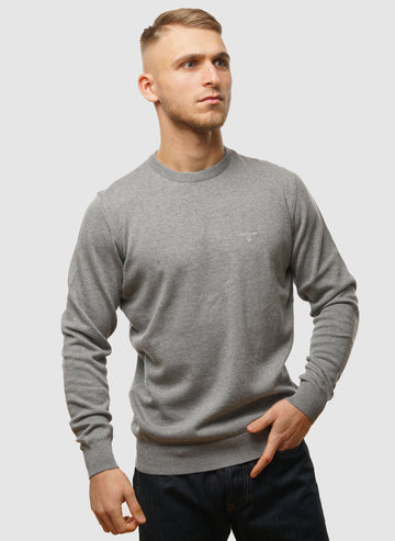 Pima Cotton Crew Neck Pullover - Grey Marl