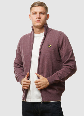 Lambswool Blend Zip Through Cardigan - Highland Mauve Marl