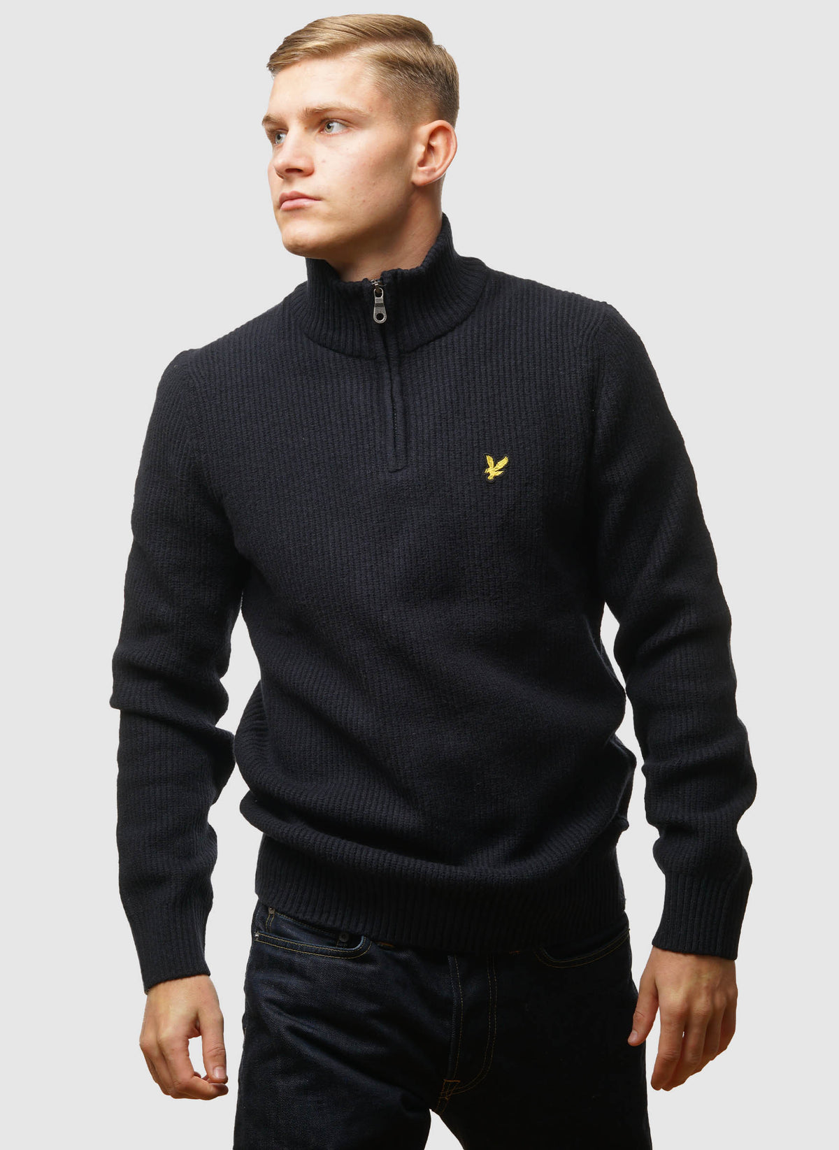 Shaker Stitch 1/4 Zip - Dark Navy