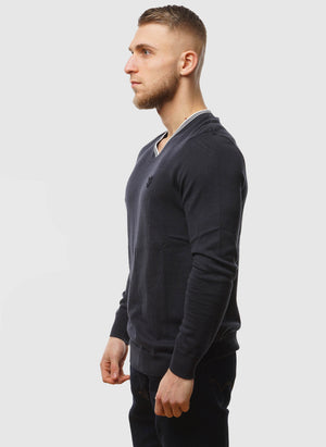 Tipped V Neck Jumper - Dark Navy