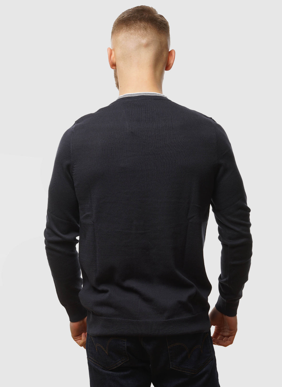 Tipped V Neck Jumper - Dark Navy