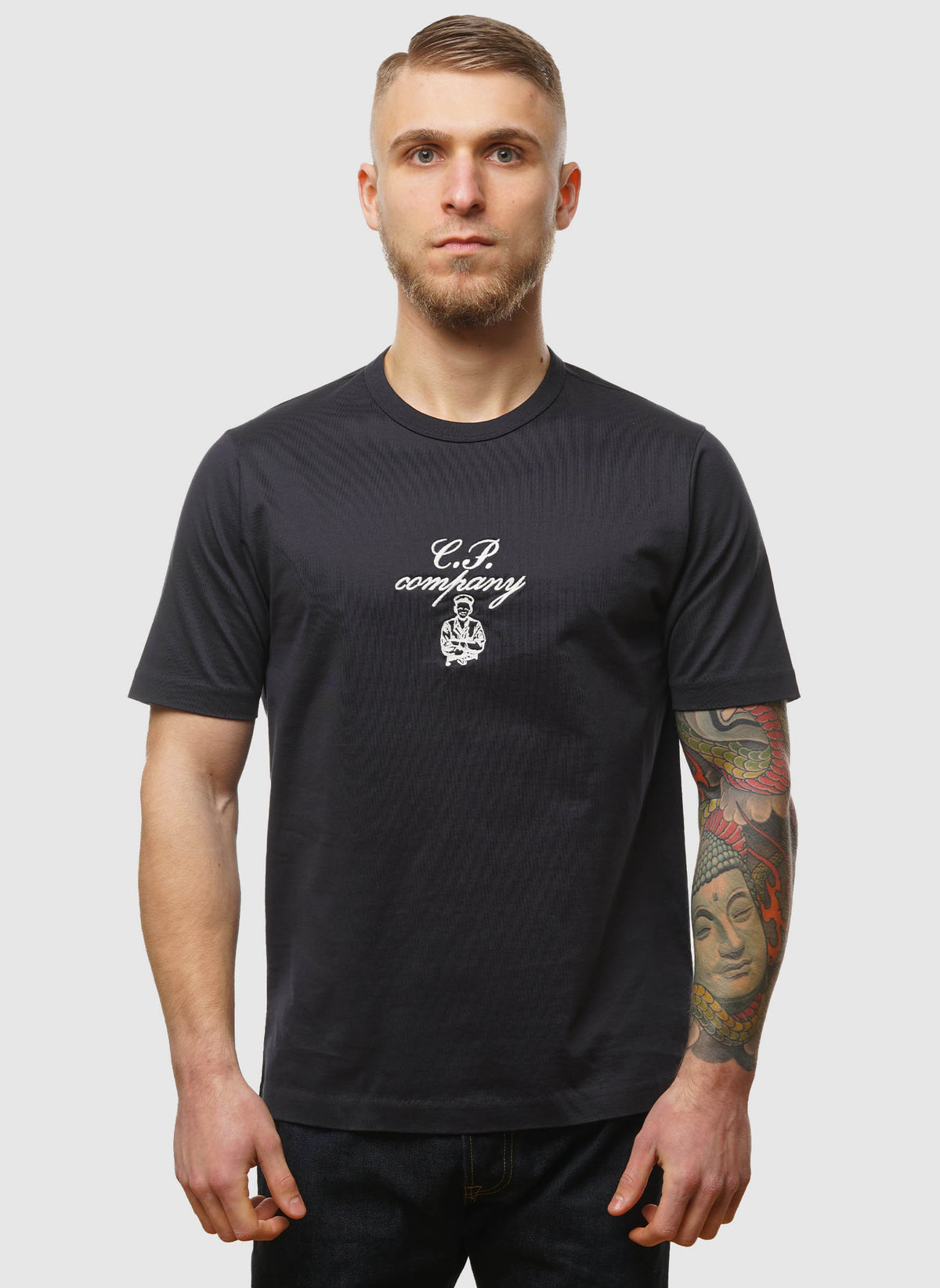 Mercerized Twisted Embroidery T-Shirt - Total Eclipse