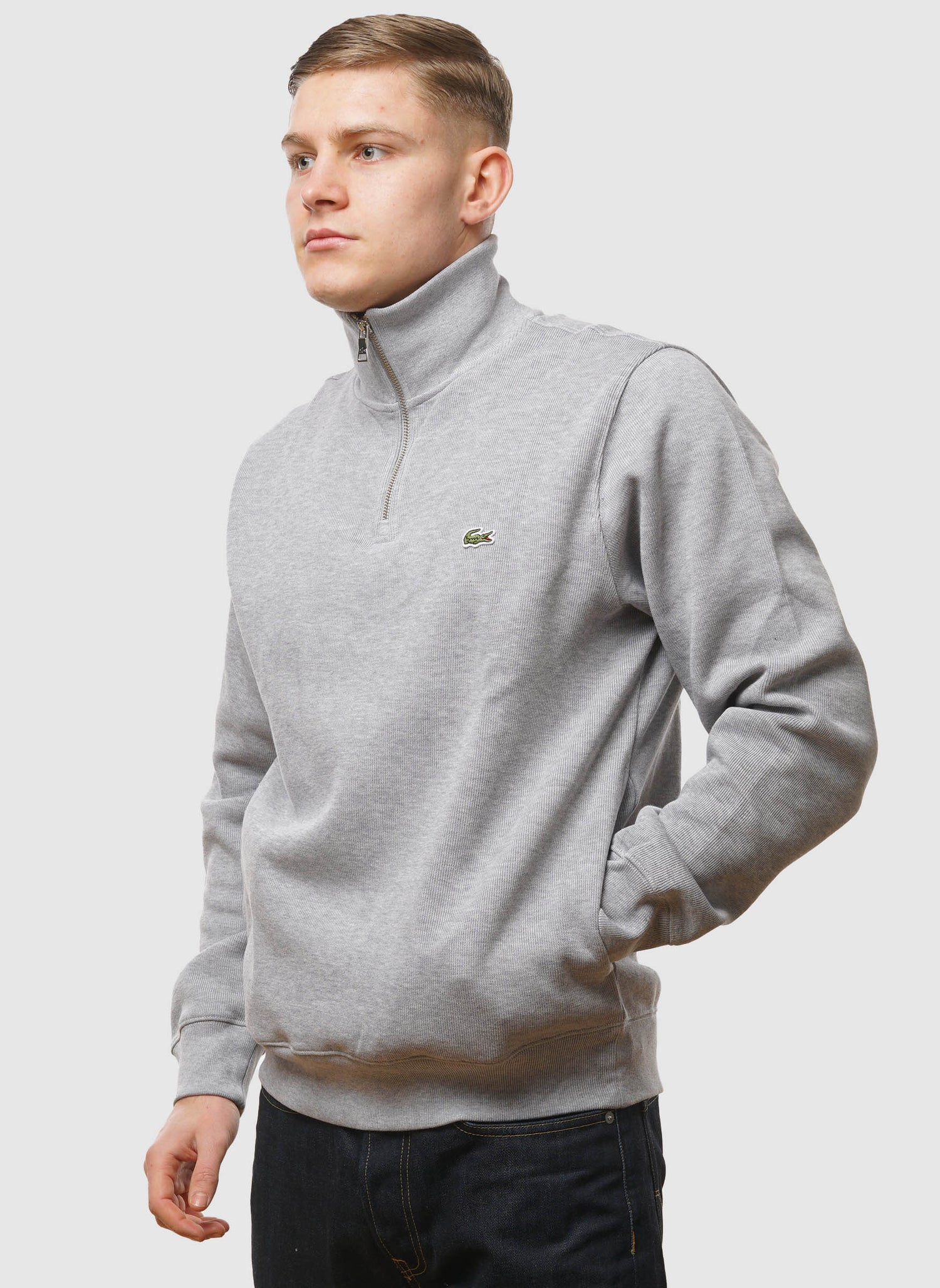 Half Zip Cotton Sweatshirt - Silver Chine