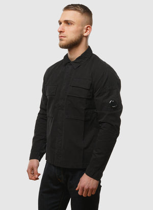 Organic Gabardine Lens Overshirt - Black