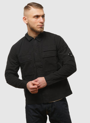 Organic Gabardine Lens Overshirt - Black