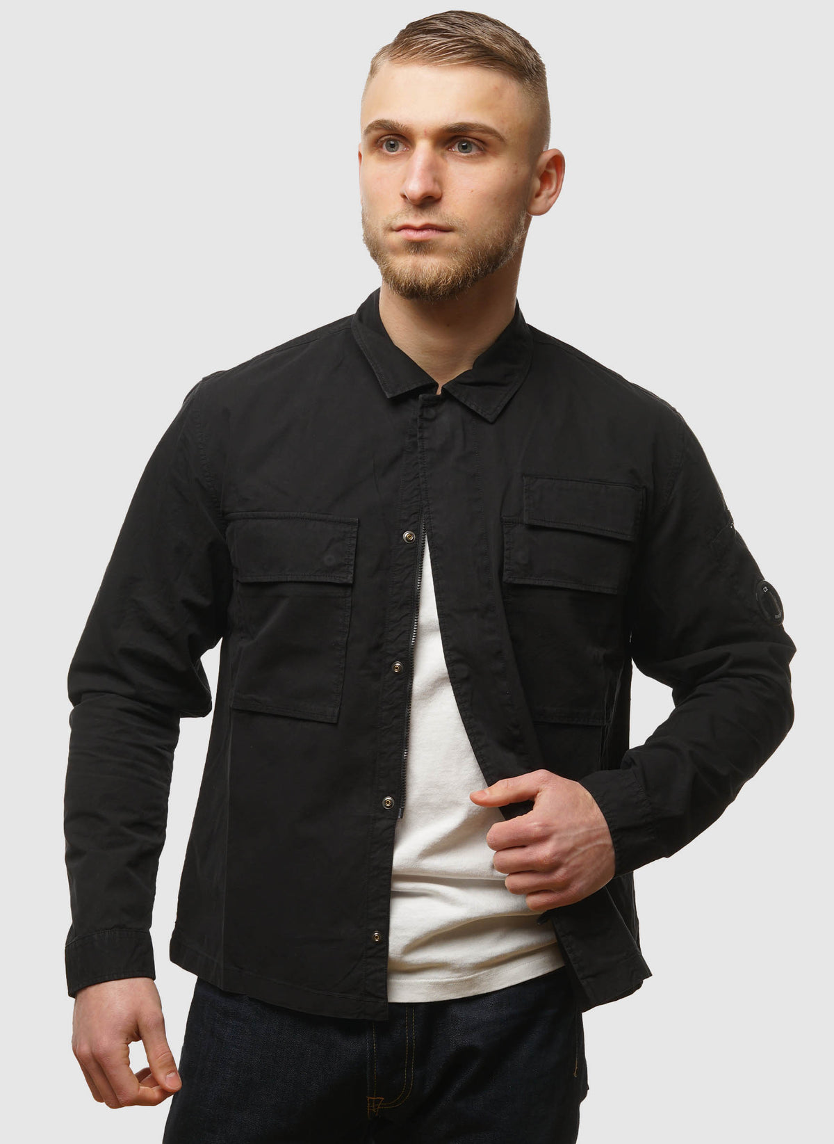 Organic Gabardine Lens Overshirt - Black