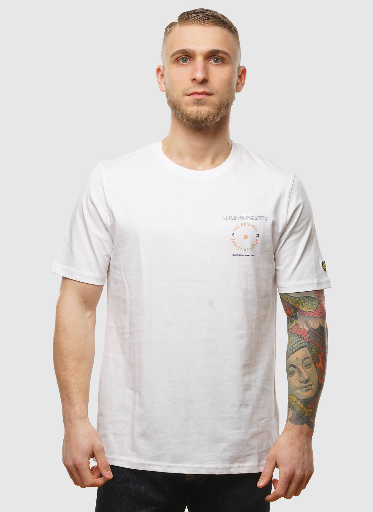 Lyle Athletic Graphic T-Shirt - White/ Kinetic Orange