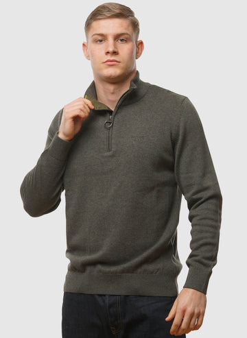 Cotton Half Zip Troyer - Olive Marl