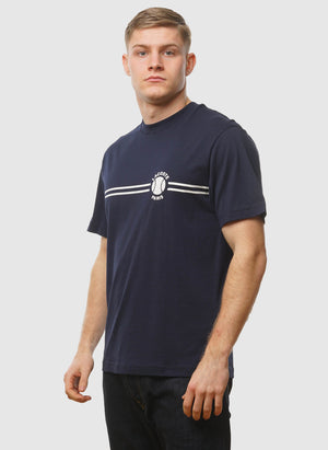 Rundhals Tennis Print T-Shirt - Navy Blue