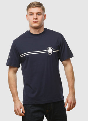 Rundhals Tennis Print T-Shirt - Navy Blue