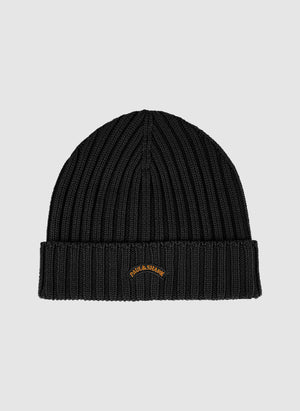 Moon Badge Wool Beanie - Black