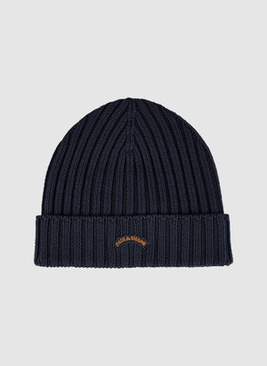 Moon Badge Wool Beanie - Blue