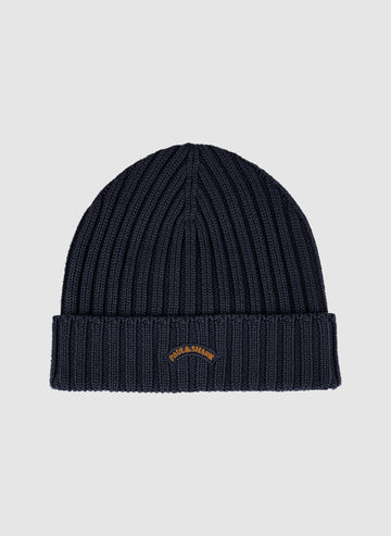 Moon Badge Wool Beanie - Blue