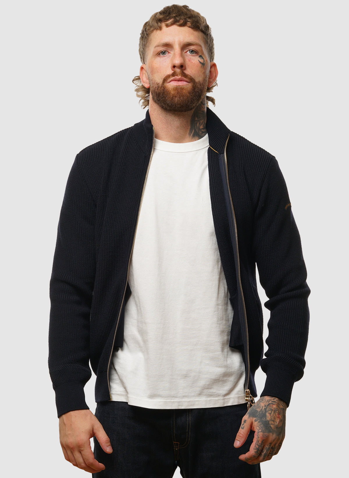 Full-Zip Moon Knit Jacket - Blue