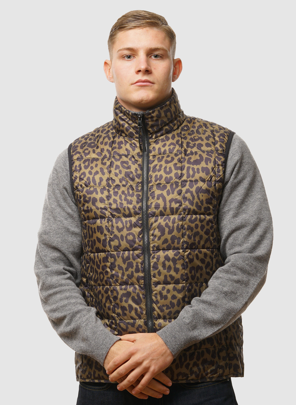 High Neck Inner Down Vest - Leopard