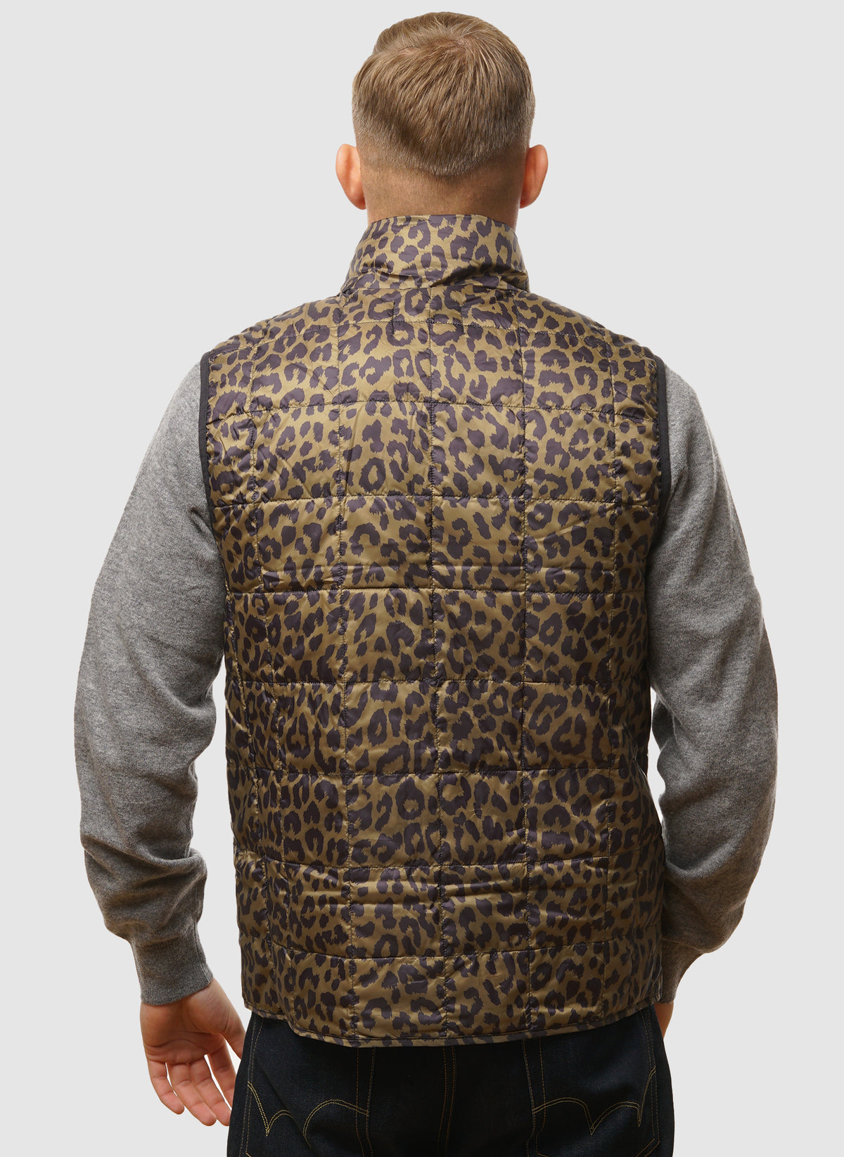 High Neck Inner Down Vest - Leopard