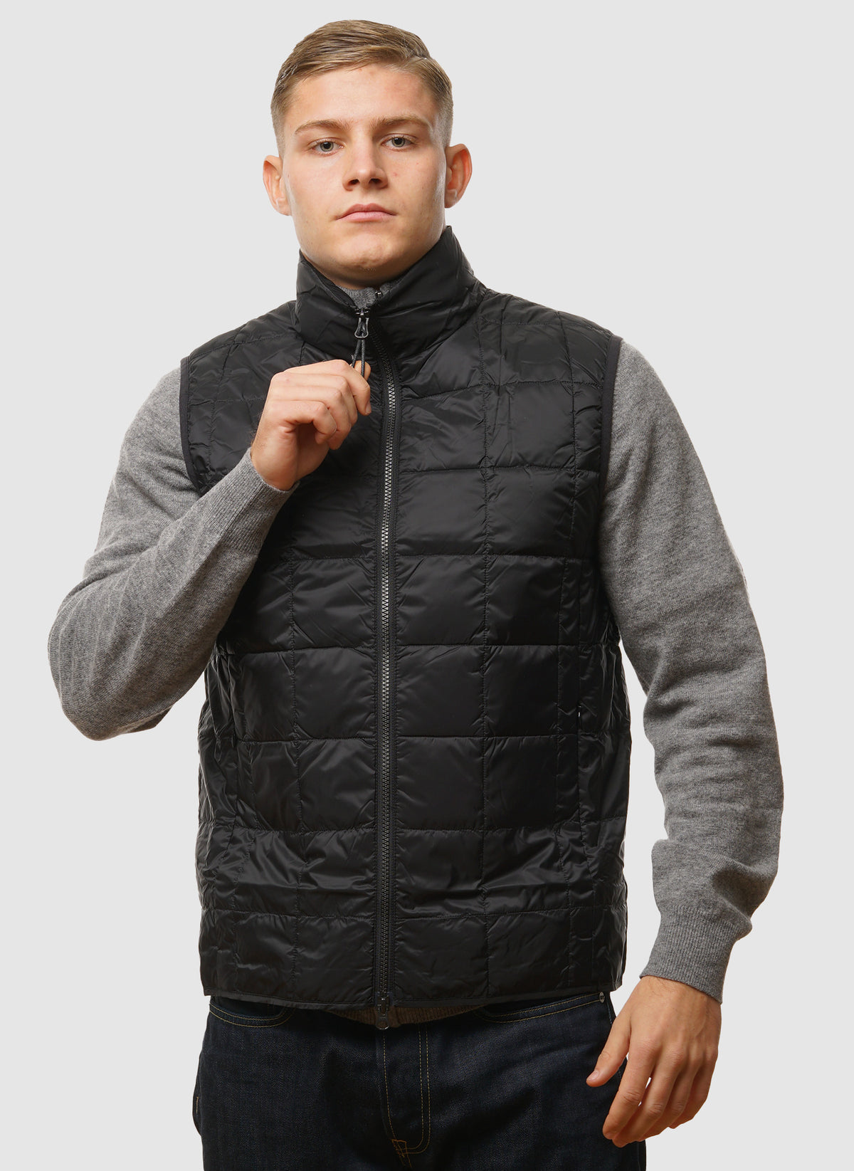 High Neck Inner Down Vest - Black