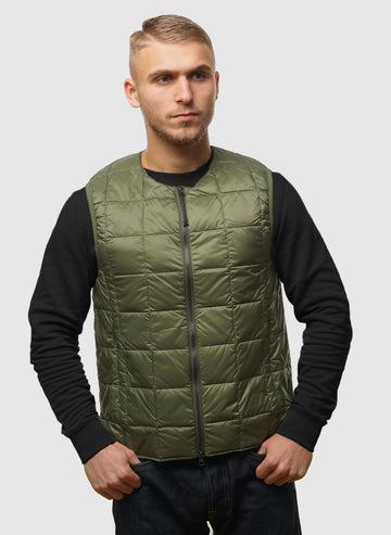 Crew Neck Inner Down Vest - Dark Olive