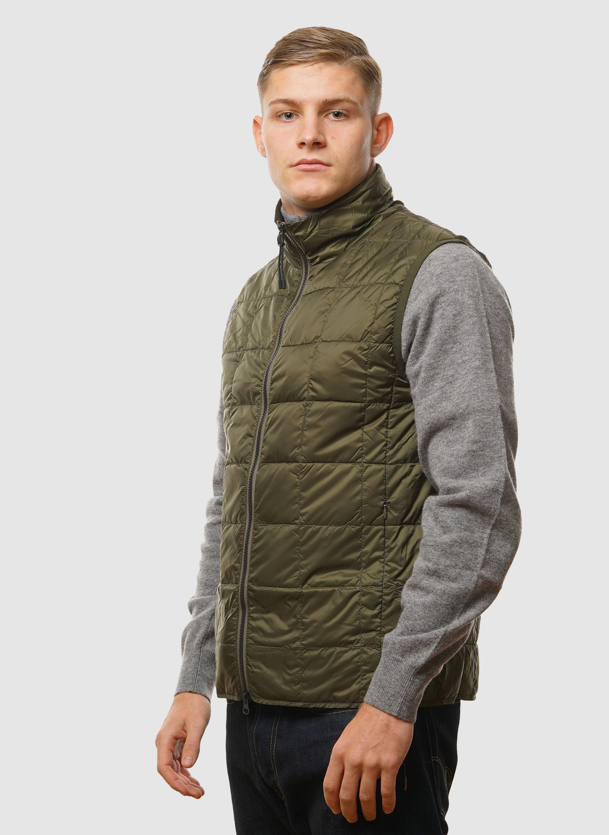 High Neck Inner Down Vest - Dark Olive