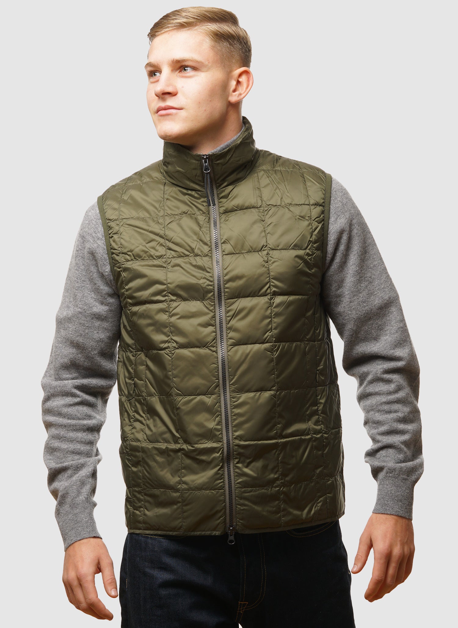 High Neck Inner Down Vest - Dark Olive